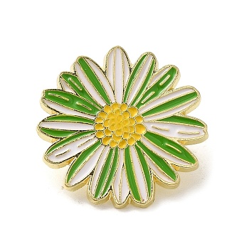 Daisy Flower Enamel Pins, Zinc Alloy Brooches for Backpack Clothes, Green, 25.5mm