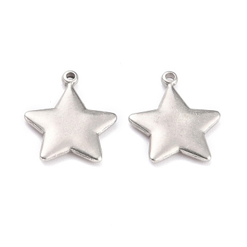 304 Stainless Steel Charms, Star, Stainless Steel Color, 13.5x11.5x1.5mm, Hole: 1mm