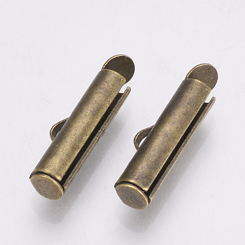 Brass Slide On End Clasp Tubes, Slider End Caps, Antique Bronze, 6x16x4mm, Hole: 1x3mm, Inner Diameter: 3mm