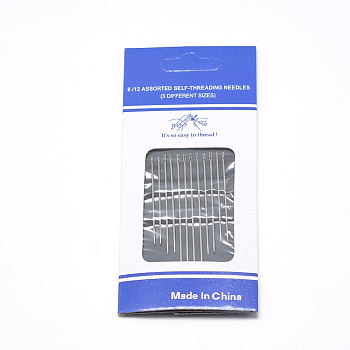Iron Self-Threading Hand Sewing Needles, Platinum, 36x0.76mm, about 12pcs/bag