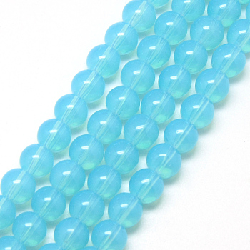 Baking Painted Glass Beads Strands, Imitation Opalite, Round, Light Sky Blue, 6mm, Hole: 1.3~1.6mm, about 133pcs/strand, 31.4 inch