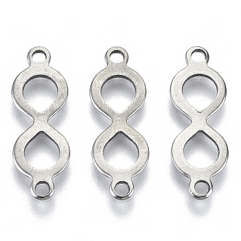 201 Stainless Steel Links Connectors, Laser Cut, Infinity, Stainless Steel Color, 20x7x0.8mm, Hole: 1.6mm