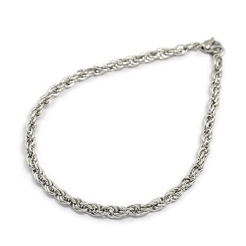 Fashionable 304 Stainless Steel Rope Chain Bracelet Making, with Lobster Claw Clasps, Stainless Steel Color, 8-1/4 inch(210mm), 4mm