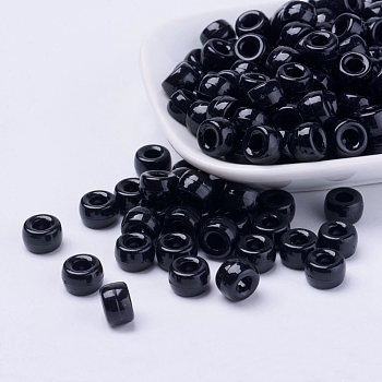 Opaque Acrylic European Beads, Large Hole Beads, Barrel, Black, 9x6mm, Hole: 4mm