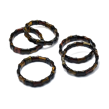 Natural Tiger Eye Rectangle Beaded Stretch Bracelet, Gemstone Jewelry for Women, Inner Diameter: 2-1/8~2-1/4 inch(5.5~5.7cm)