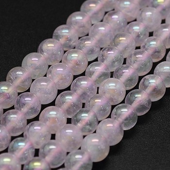 Electroplated Natural Rose Quartz Beads Strands, Round, 6mm, Hole: 0.8mm, about 65pcs/strand, 15.7 inch