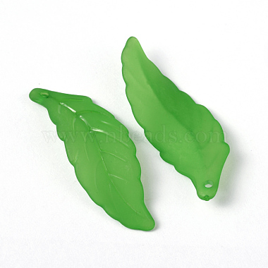 Green Transparent Frosted Acrylic Leaf Pendants for Chunky Necklace Jewelry(X-FACR-R003-1)-2