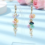 Resin & ABS Imitation Pearl Leverback Earrings, Flower, Real 24K Gold Plated, 64.5mm(EJEW-JE06264)