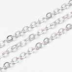 Brass Cable Chains, Soldered, with Spool, Flat Oval, Cadmium Free & Lead Free, Silver Color Plated, 2.5x2x0.45mm(X-CH030-S)