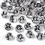 Transparent Acrylic Beads, Flat Round, Moon & Heart Flower & Star, Black, 7x4mm, Hole: 1.5mm(X-TACR-N010-002B)