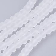 Transparent Glass Bead Strands, Frosted, Round, White, 6mm, Hole: 1.3~1.6mm, about 140pcs/strand, 31.4 inch(GLAA-S031-6mm-13)