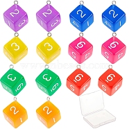 SUNNYCLUE 14Pcs 7 Colors Acrylic Pendants, with Iron Finding, Dice, Mixed Color, 28x21x16mm, Hole: 2mm, 2pcs/color(TACR-SC0001-12)