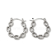304 Stainless Steel Hoop Earrings for Women, Hollow Oval, Stainless Steel Color, 24.5x23x2mm(EJEW-Z026-24P)