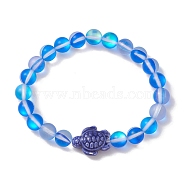8mm Round Dyed Synthetic Moonstone Beaded Stretch Bracelets, Beach Tortoise Handmade Porcelain Bracelets for Women, Royal Blue, Inner Diameter: 2 inch(5.2cm), Bead: 8mm, Tortoise: 18.5x15mm(BJEW-JB10308-02)