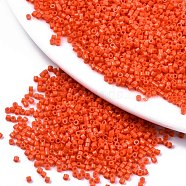 11/0 Grade A Glass Seed Beads, Cylinder, Uniform Seed Bead Size, Baking Paint, Orange Red, 1.5x1mm, Hole: 0.5mm, about 20000pcs/bag(SEED-S030-1002)