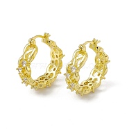 Rack Plating Brass Clear Cubic Zirconia Hoop Earrings for Women, Long-Lasting Plated, Lead Free & Cadmium Free, Flat Round, Real 18K Gold Plated, 27.5x26.5x7.5mm, Pin: 1.3mm(EJEW-M213-34G)