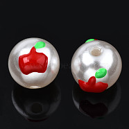 ABS Plastic Imitation Pearl Beads, with Enamel, Round with Apple, Dark Red, 12x11mm, Hole: 2mm(KY-N015-100)
