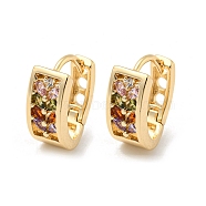 Brass Micro Pave Colorful Cubic Zirconia Hoop Earrings, Leaf, Light Gold, 15x6.5mm(EJEW-E295-06KCG)