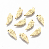 304 Stainless Steel Charms, Wing, Real 14K Gold Plated, 10.5x4x1mm, Hole: 0.7mm(STAS-S116-080G)