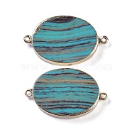 Synthetic Picture Jasper Dyed Connector Charms, Oval Links with Brass Findings, Dark Cyan, Golden, 43x25x7mm, Hole: 2mm(KK-F868-19G-01)