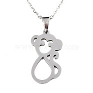 201 Stainless Steel Pendants Necklaces, with Cable Chains and Lobster Claw Clasps, Monkey, Stainless Steel Color, 17.71 inch(45cm), 1.5mm(NJEW-S105-JN702-45-1)