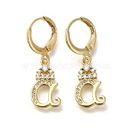 Brass Clear Cubic Zirconia Hoop Earrings, Real 18K Gold Plated, Letter A,  29.5mm, pendants: 16.5x9.5x2mm(EJEW-M045-01A)