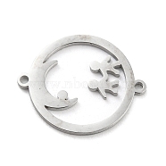 304 Stainless Steel Hollow Connector Charms, Flat Round, Stainless Steel Color, 15.5x19x1mm, Hole: 1.2mm(STAS-P332-09P)