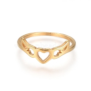 Ion Plating(IP) 304 Stainless Steel Finger Rings, Heart with Wing, Golden, Size 5~8, 15~18mm(RJEW-E164-12G)