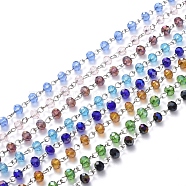 Handmade Electroplate Glass Beaded Chains, with Platinum Plated Iron Eye Pin, Unwelded, Mixed Color, 39.37 inch(100cm), Beads: 6x4.5mm(AJEW-JB00528)