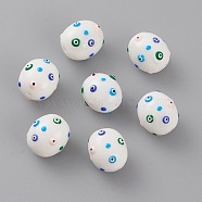 Natural Freshwater Shell Beads, with Enamel, Oval with Evil Eye, 14.7~15.2x13~13.6x12.2~12.6mm, Hole: 1.2mm(X-BSHE-C100-05)