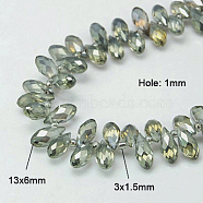 Electroplate Glass Faceted Teardrop Beads Strands, Top Drilled Beads, AB Color Plated, Dark Sea Green, 11.5~13x6mm, Hole: 1mm, about 92~95pcs/strand, 16.5 inch(EGLA-D014-31)