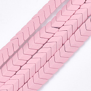Spray Painted Non-magnetic Synthetic Hematite Beads Strands, Matte Style, Arrow/Chevron, Pink, 7x8x4mm, Hole: 1mm, about 89pcs/strand, 16.1 inch(G-T116-25-05)