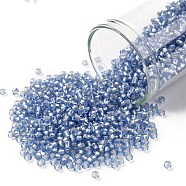 TOHO Round Seed Beads, Japanese Seed Beads, (33F) Silver Lined Frost Light Sapphire, 11/0, 2.2mm, Hole: 0.8mm, about 1110pcs/10g(X-SEED-TR11-0033F)
