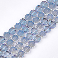 Electroplate Glass Beads Strands, Half Plated, Faceted, Flat Round, Light Steel Blue, 8~8.5x3.5mm, Hole: 1mm, about 80pcs/strand, 24.8 inch(EGLA-S176-6A-D01)