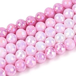 Anti-Tarnish Electroplate Glass Beads Strands, Round, Imitation Gemstone, Faceted(96 Faceted), Pearl Pink, 6mm, Hole: 1mm, about 71~72pcs/strand, 14.96~15.16 inch(38~38.5cm)(X-GLAA-N056-6mm-08)