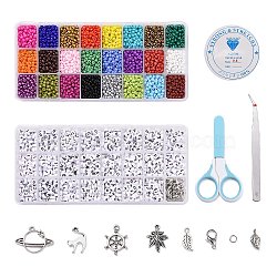 DIY Stretch Jewelry Set Makings, with Acrylic Beads, Alloy Pendants, Glass Seed Beads, Elastic Crystal Thread, Iron Jump Rings and Stainless Steel Scissors, Mixed Color, 218x110x30mm(DIY-PH0027-06)