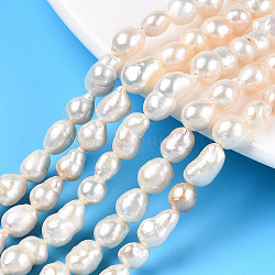 Natural Baroque Pearl Keshi Pearl Beads Strands, Cultured Freshwater Pearl, Teardrop, Creamy White, 5.5~9x4~7mm, Hole: 0.6mm, about 26~32pcs/strand, 7.28~7.68 inch(18.5~19.5cm)(PEAR-S020-F01-02)