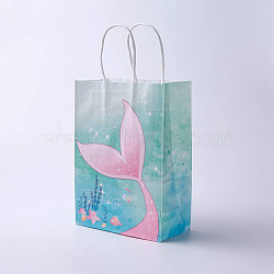 kraft Paper Bags, with Handles, Gift Bags, Shopping Bags, Ocean Theme, Rectangle, Pale Turquoise, 21x15x8cm(CARB-E002-S-C06)