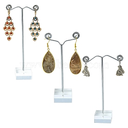 3Pcs T Bar Earring Organic Glass Displays Sets, Jewelry Display Rack, Jewelry Tree Stand, with Iron Finding, Platinum, Clear, 3x6.4x10~14cm(EDIS-G012-01)