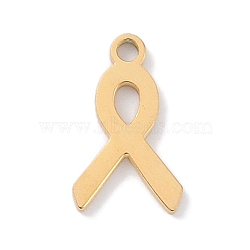 304 Stainless Steel Charms, Laser Cut, Golden, Awareness Ribbon, 11x6.5x1mm, Hole: 1mm(STAS-K286-01C-G)