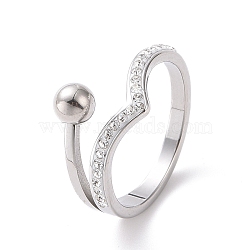 Crystal Rhinestone Wave with Round Ball Finger Ring, 304 Stainless Steel Jewelry for Women, Stainless Steel Color, US Size 6~9(16.5~18.9mm)(RJEW-D120-11P)