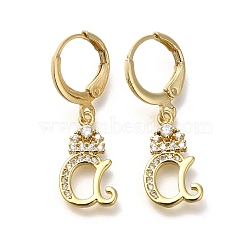 Brass Clear Cubic Zirconia Hoop Earrings, Real 18K Gold Plated, Letter A,  29.5mm, pendants: 16.5x9.5x2mm(EJEW-M045-01A)