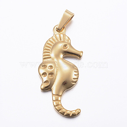 Ion Plating(IP) 304 Stainless Steel Pendant Rhinetsone Settings, Sea Horse, Golden, 37x17x3.5mm, Hole: 8x4mm, Fit for 1.5mm Rhinestone(STAS-K162-085G)