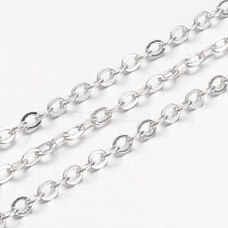 Brass Cable Chains, Soldered, with Spool, Flat Oval, Cadmium Free & Lead Free, Silver Color Plated, 2.5x2x0.45mm(X-CH030-S)