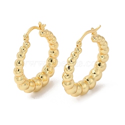 Rack Plating Brass Round Beaded Hoop Earrings, Long-Lasting Plated, Cadmium Free & Lead Free, Real 18K Gold Plated, 33.5x30x6.5mm(EJEW-R150-12G)