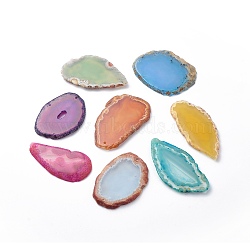 Natural Agate Slices Big Pendants, Dyed, Mixed Color, 50~110x27~60x5~10mm, Hole: 2mm, about 20~40pcs/kg(G-E022-M)