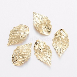 304 Stainless Steel Pendants, Leaf, Golden, 17.5x10x0.6mm, Hole: 1mm(X-STAS-H443-09G)