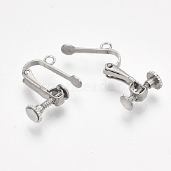 304 Stainless Steel Screw Clip Earring Converter, Spiral Ear Clip, for Non-Pierced Ears, with Loop and Round Flat Pad, Stainless Steel Color, 15x14~18x5mm, Hole: 1.8mm(X-STAS-S079-82)