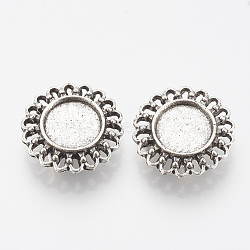 Tibetan Style Alloy Slide Charms Cabochon Settings, Cadmium Free & Lead Free, Flower, Antique Silver, Tray: 12mm, 22x7mm, Hole: 3x10mm, about 240pcs/1000g(TIBE-Q086-063AS-LF)