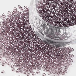 12/0 Grade A Round Glass Seed Beads, Transparent Colours Lustered, Medium Purple, 2x1.5mm, Hole: 0.3mm, 7000pcs/50g(X-SEED-Q011-F510)